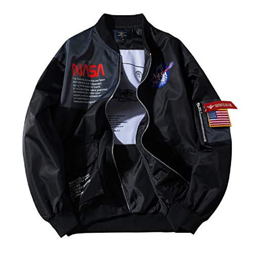 CORIRESHA Apollo NASA Patches Slim Fit Bomberjacken Windbreaker - Schwarz - Groß von CORIRESHA