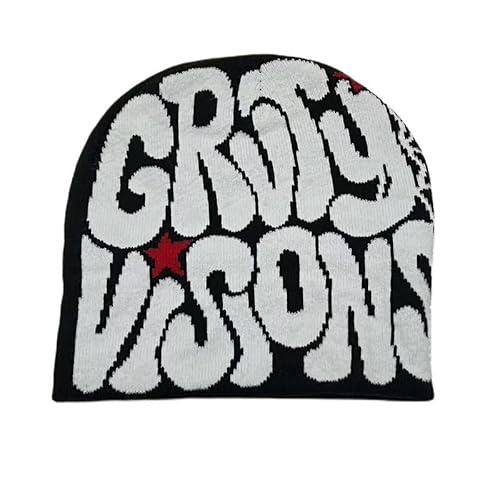 CORIRESHA Unisex Erwachsene Y2k Beanie Spinnennetz Grafik Brief Strickmützen Winter Warme Kappen, Schwarz Weiß, Einheitsgröße von CORIRESHA