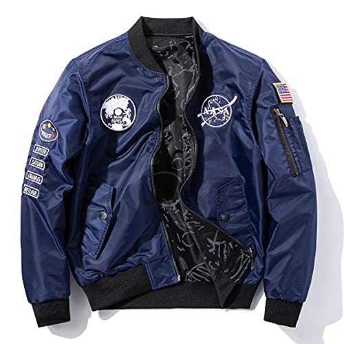 CORIRESHA Wendbare NASA-Bomberjacke mit Stickabzeichen, 1Blau, 5XL von CORIRESHA