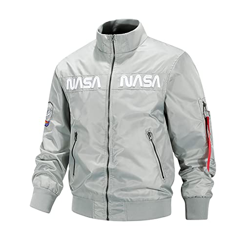 CORIRESHA Winter Herren NASA Bomberjacke Stehkragen verdickt mit Stickerei, 1_grau, XXL von CORIRESHA