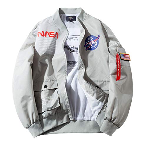 Coriresha Apollo NASA Patches Slim Fit Bomberjacken Windbreaker - grau - 4X-Groß von CORIRESHA