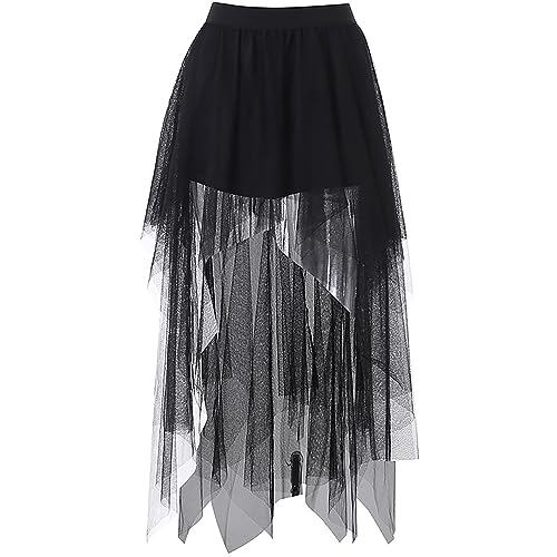 Damen Mesh Scher Tüll Röcke Multi- Layer Hoch Niedrig Asymmetrisch Midi Länge Elastische Taille Mesh Tutu Röcke Goth Rock,Größe M von COSAUG