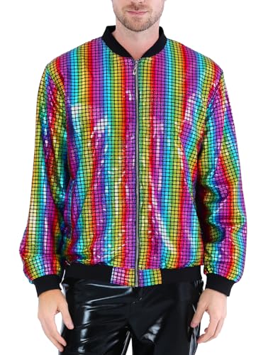 COSACOROCK Herren Pailletten Jacke 70er Jahre Disco Fancy Dress Glänzend Metallisch Kostüm Mehrfarbig XL von COSAVOROCK