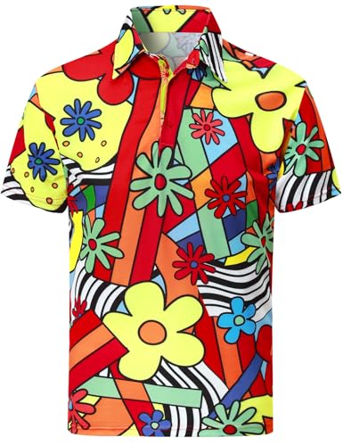 COSAVOROCK 70er Jahre Hemd Herren 60er Hippie Kostüm Flora Retro Poloshirt, Mehrfarbig, M von COSAVOROCK