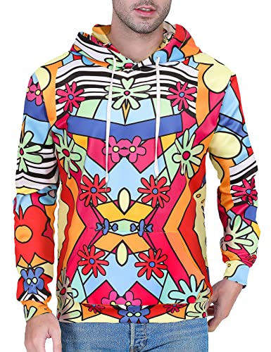 COSAVOROCK 70er Jahre Hippie Hoodie Herren Damen Kapuzenpullover Vintage Retro Pullover Sweatshirt Floral L von COSAVOROCK