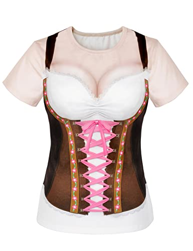COSAVOROCK Bayerische Oktoberfest Kostüm T-Shirts Damen Braun XL von COSAVOROCK