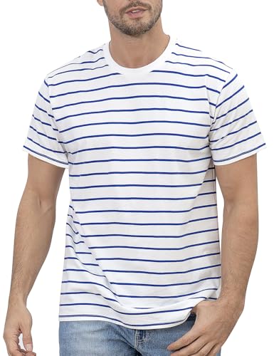 COSAVOROCK Ringelshirt Blau Weiß Tshirt Herren Karneval Kurzarm Gestreiftes Kostüm L von COSAVOROCK