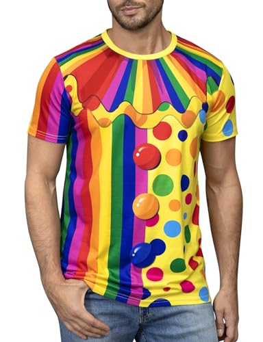 COSAVOROCK Clown Kostüm Herren Halloween Zirkus T-Shirts, Blue, Spots and Rainbow, M COSAVOROCK Clown Kostüm Herren Halloween Zirkus T-Shirts, Blue, Spots and Rainbow, M von COSAVOROCK