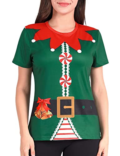 COSAVOROCK Damen Elfen Kostüm Weihnachten T-Shirts Grün S von COSAVOROCK