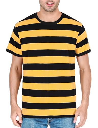 COSAVOROCK Gelb und schwarz gestreiftes T-Shirt Herren Kurzarm-Shirts L von COSAVOROCK
