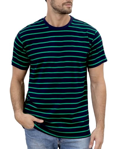 COSAVOROCK Gestreiftes Herren-T-Shirt Lässige Kurzarm-Shirts Marineblau und Grün XXL COSAVOROCK Gestreiftes Herren-T-Shirt Lässige Kurzarm-Shirts Marineblau und Grün XXL von COSAVOROCK