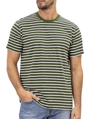 COSAVOROCK Gestreiftes Shirt Herren Kurzärmelige Armeegrün Weiß Rundhalsausschnitt Kostüm M von COSAVOROCK