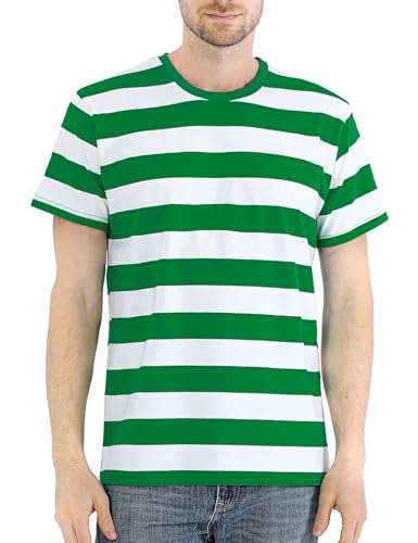 COSAVOROCK Gestreiftes T-Shirt Herren Kurzarm Karneval Ringelshirt Grün Weiß XL COSAVOROCK Gestreiftes T-Shirt Herren Kurzarm Karneval Ringelshirt Grün Weiß XL von COSAVOROCK