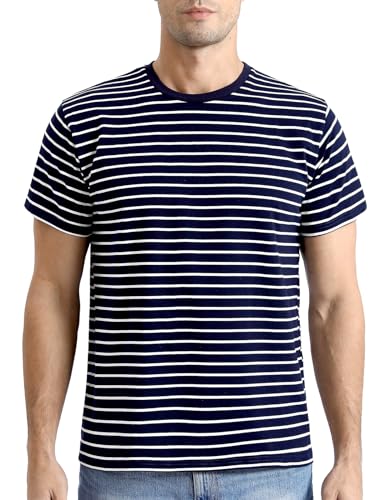 COSAVOROCK Gestreiftes Shirt Herren Kurzärmelige Marineblau Weiß Rundhalsausschnitt Kostüm M von COSAVOROCK