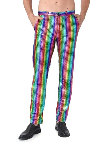COSAVOROCK Herren 70er Jahre Disco Hose Metallic Glänzend Hosen, Mehrfarbig, 36W COSAVOROCK Herren 70er Jahre Disco Hose Metallic Glänzend Hosen, Mehrfarbig, 36W von COSAVOROCK
