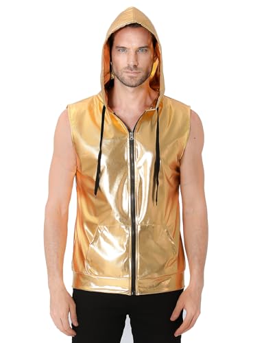 COSAVOROCK Herren 70er Jahre Disco Kostüm Metallic Hemd Pailletten Weste Hässliche Glänzend Bronzing Hoodie Gold L COSAVOROCK Herren 70er Jahre Disco Kostüm Metallic Hemd Pailletten Weste Hässliche Glänzend Bronzing Hoodie Gold L von COSAVOROCK