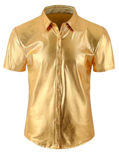 COSAVOROCK Herren 70er Jahre Gold Hemd Disco Metallic Kostüm Hässliche Glänzend Bronzing Hemden M von COSAVOROCK