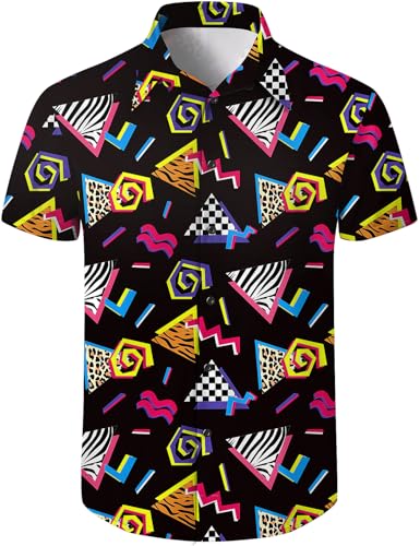 COSAVOROCK Herren 80er Jahre Hemd 70er 90er Jahre Outfit Vintage Retro Hemden Casual Kurzarm Hawaiihemd, Schwarz, XXL COSAVOROCK Herren 80er Jahre Hemd 70er 90er Jahre Outfit Vintage Retro Hemden Casual Kurzarm Hawaiihemd, Schwarz, XXL von COSAVOROCK