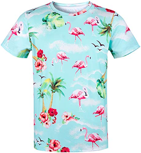 COSAVOROCK Herren Blumen Flamingos Hawaii T-Shirts Hellblau L COSAVOROCK Herren Blumen Flamingos Hawaii T-Shirts Hellblau L von COSAVOROCK