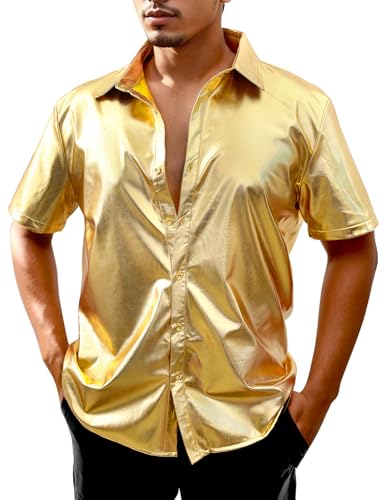 COSAVOROCK Herren Disco 70er Jahre Gold Hemd Metallic Kostüm Hässliche Glänzend Bronzing Hemden L COSAVOROCK Herren Disco 70er Jahre Gold Hemd Metallic Kostüm Hässliche Glänzend Bronzing Hemden L von COSAVOROCK