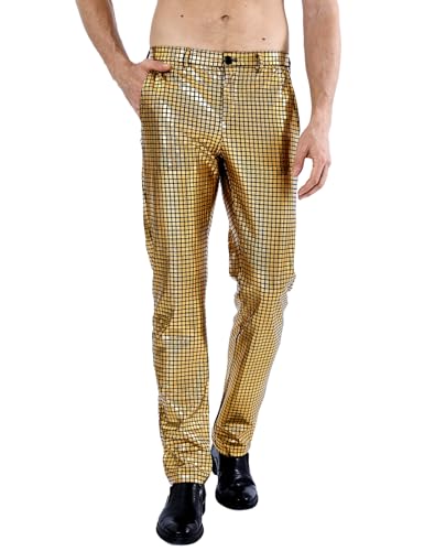 COSAVOROCK Herren Disco Hose Mode Metallisch Pailletten 70er Jahre Hosen Gold 34W von COSAVOROCK