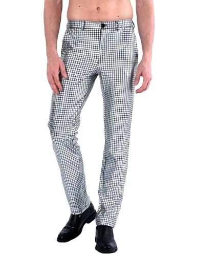 COSAVOROCK Herren Disco Hose Mode Metallisch Pailletten 70er Jahre Hosen Silber 32W von COSAVOROCK