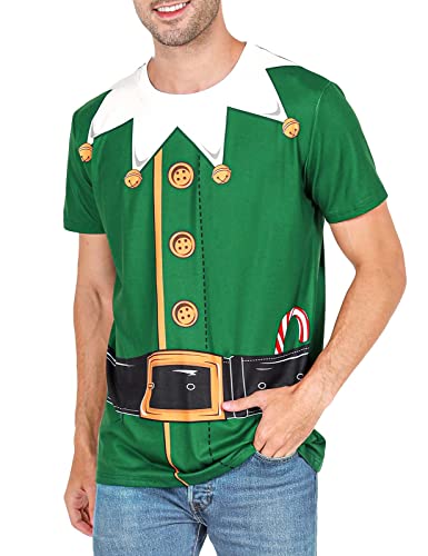 COSAVOROCK Herren Elfen Kostüm Weihnachten T-Shirts Grün M von COSAVOROCK