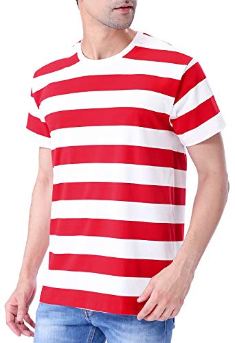 COSAVOROCK Herren Gestreifte Baumwolle Kurzarm T-Shirts (M, Rot & Weiß) von COSAVOROCK