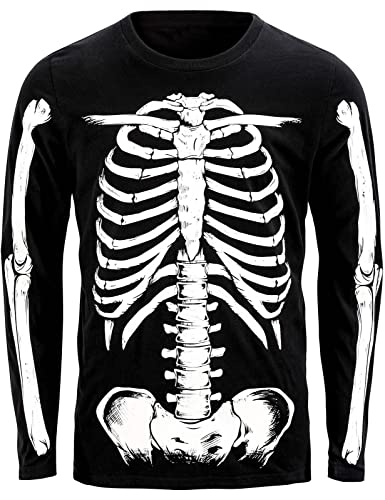 COSAVOROCK Herren Halloween Skelett Leuchtend Langarm T-Shirts XXL von COSAVOROCK