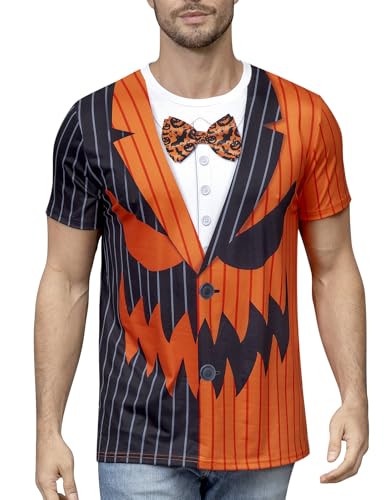 COSAVOROCK Herren Kürbis Halloween Smoking T-Shirt Orange Schwarz XL von COSAVOROCK