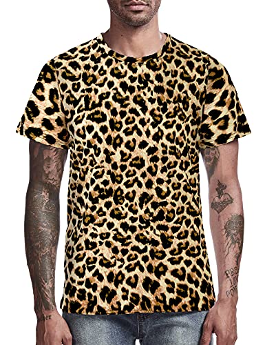 COSAVOROCK Herren Leopard Druck Kurzarm T-Shirts Braun L von COSAVOROCK