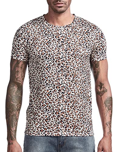 COSAVOROCK Herren Leopard Druck Kurzarm T-Shirts Leopard XXL von COSAVOROCK