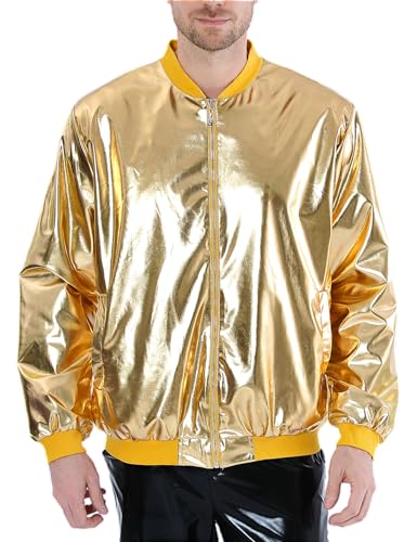 COSAVOROCK Herren Metallic Jacke 70er Jahre Disco Fancy Dress Glänzende Pailletten Kostüm Gold XXL von COSAVOROCK