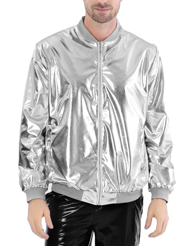 COSAVOROCK Herren Metallic Jacke 70er Jahre Disco Fancy Dress Glänzende Pailletten Kostüm Silber XXL COSAVOROCK Herren Metallic Jacke 70er Jahre Disco Fancy Dress Glänzende Pailletten Kostüm Silber XXL von COSAVOROCK