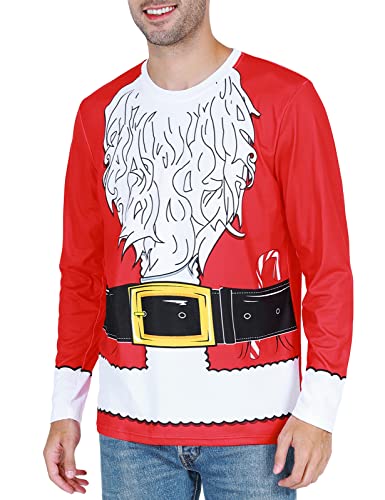 COSAVOROCK Herren Weihnachtsmann Kostüm Weihnachten T-Shirts Langarmshirt Rot M von COSAVOROCK
