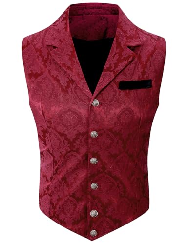 COSAVOROCK Rot Weste Herren Viktorianischer Gothic Steampunk Westen, Rot, XL von COSAVOROCK