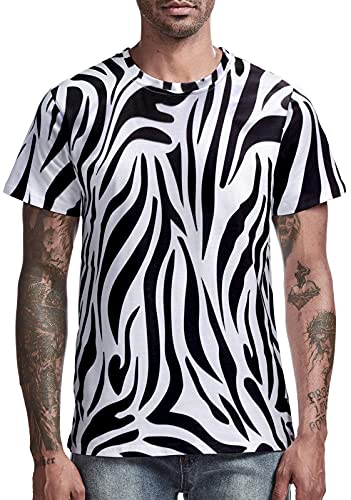 COSAVOROCK Herren Zebra Druck Kurzarm T-Shirts Schwarz L von COSAVOROCK