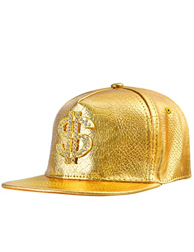 COSAVOROCK Hip Hop Kappe Gold Hut Rapper Kostüm PU Leder Snapback Baseball Cap von COSAVOROCK
