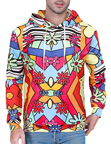 COSAVOROCK Kapuzenpullover Herren Damen 70er Jahre Hippie Kostüm Vintage Retro Hoodie Pullover Sweatshirt Floral XL COSAVOROCK Kapuzenpullover Herren Damen 70er Jahre Hippie Kostüm Vintage Retro Hoodie Pullover Sweatshirt Floral XL von COSAVOROCK