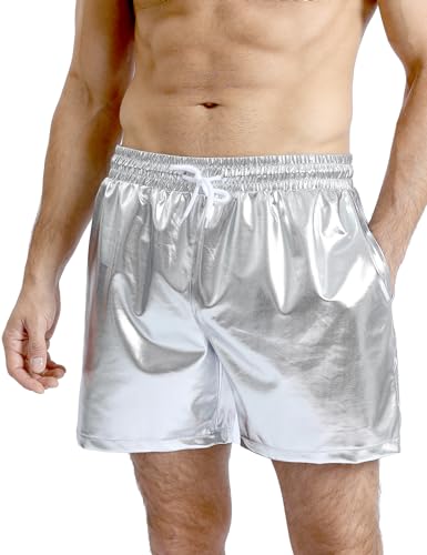 COSAVOROCK Metallic Shorts Herren Disco Reflektierend Rave 70er Jahre Fancy Dress Silber M COSAVOROCK Metallic Shorts Herren Disco Reflektierend Rave 70er Jahre Fancy Dress Silber M von COSAVOROCK