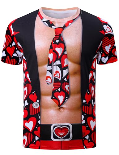 COSAVOROCK Muskel t-Shirt Herren 3D Gedrucktes Valentinstag Kostüm, Rot, XXL COSAVOROCK Muskel t-Shirt Herren 3D Gedrucktes Valentinstag Kostüm, Rot, XXL von COSAVOROCK