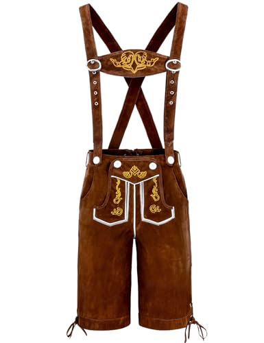 COSAVOROCK Oktoberfest Outfit Herren Bayerische Trachten Lederhose Kostüm Trachtenhose Braun 56 von COSAVOROCK