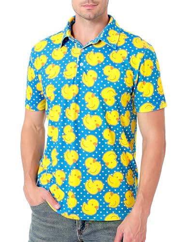 COSAVOROCK Ostern Poloshirt Herren Osterhasen Kostüm Quietscheente Badeenten Gelbe Ente Shirt, Blau, XXL von COSAVOROCK