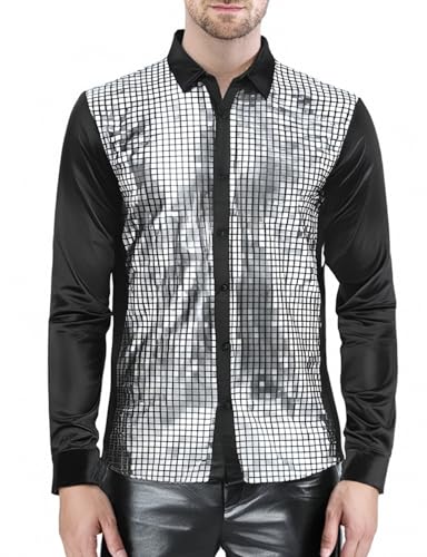 COSAVOROCK Pailletten Hemd Herren 70er Jahre Disco Kostüm Schwarz XXL COSAVOROCK Pailletten Hemd Herren 70er Jahre Disco Kostüm Schwarz XXL von COSAVOROCK