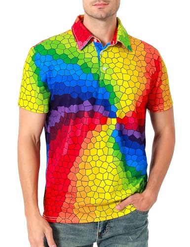 COSAVOROCK Regenbogen Poloshirt Herren Pride Rainbow Shirt, Mehrfarbig, XL von COSAVOROCK