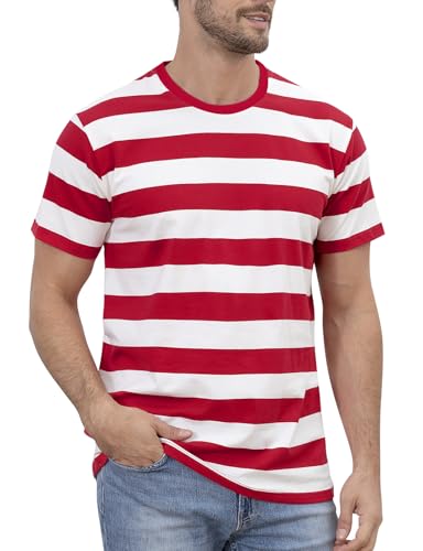 COSAVOROCK Rot Weiß Gestreiftes Tshirt Kurzarm Ringelshirt Herren Rundhalsausschnitt Kostüm M von COSAVOROCK