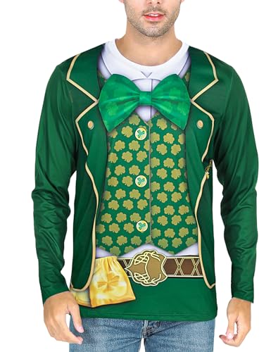 COSAVOROCK ST. Patrick's Day Leprechaun Kostüm Klee Langarm T-Shirts Herren (XL, Geldbeutel) von COSAVOROCK