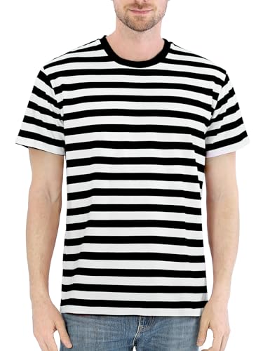 COSAVOROCK Schwarz Weiß Gestreiftes Shirt Herren T Shirt Karneval Kurzarm Ringelshirt XXL von COSAVOROCK