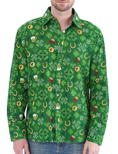 COSAVOROCK St Patricks Day Shirt Herren Ireland Kostüm Leprechaun Shirt, Green Shamrock, M von COSAVOROCK