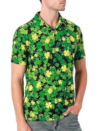 COSAVOROCK St Patricks Day Shirt Herren Kleeblatt Poloshirt, Grün, XL von COSAVOROCK